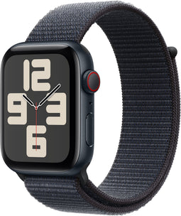 Apple Watch SE (2024), 44mm, GPS + Cellular, Geweven bandje, Zwart (Zwart)