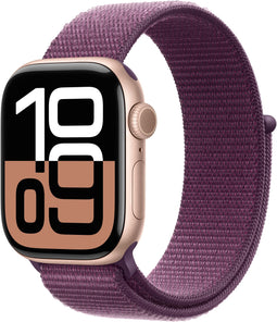 Apple Watch Series 10, 42mm, GPS, Aluminium, Geweven sportbandje, Rosé Goud (Paars)