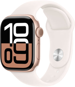 Apple Watch Series 10, 42mm, GPS, Aluminium, Sportbandje S/M, Rosé Goud (Groen)