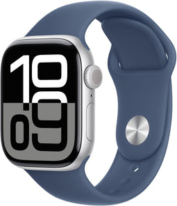 Apple Watch Series 10, 42mm, GPS, Aluminium, Sportbandje S/M, Zilver (Blauw)