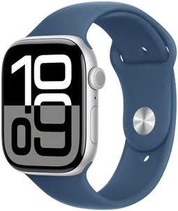 Apple Watch Series 10, 46mm, GPS, Aluminium, Sportbandje S/M, Zilver (Blauw)