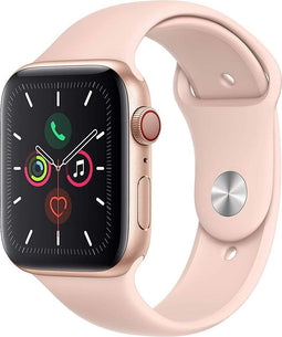 Apple Watch Series 5 GPS + Cellular, 44mm Kast in goudkleurig Roestvrij staal, zandroze sportbandje