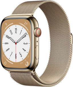 Apple Watch Series 8, 45mm, GPS + Cellular, RVS, Milanees bandje, Goud (Goud)