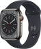 Apple Watch Series 8, 45mm, GPS + Cellular, RVS, Sportbandje, Grafiet (Zwart)