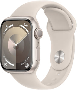 Apple Watch Series 9, 41mm, GPS, Aluminium, Sportbandje S/M, Zilver (Beige)