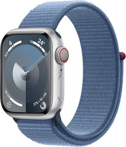 Apple Watch Series 9, 41mm, GPS + Cellular, Aluminium, Geweven sportbandje Zilver (Blauw)