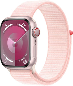 Apple Watch Series 9, 41mm, GPS + Cellular, Aluminium, Geweven sportbandje Roze (Roze)