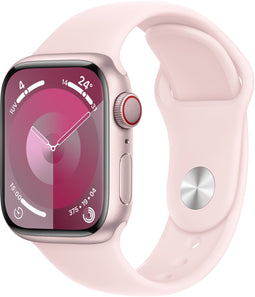 Apple Watch Series 9, 41mm, GPS + Cellular, Aluminium, Sportbandje M/L Roze (Roze)