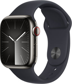 Apple Watch Series 9, 41mm, GPS + Cellular, RVS, Sportbandje M/L Grafiet (Zwart)