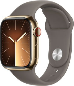Apple Watch Series 9, 41mm, GPS + Cellular, RVS, Sportbandje S/M Goud (Bruin)