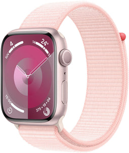 Apple Watch Series 9, 45mm, GPS, Aluminium, Geweven sportbandje, Roze (Roze)
