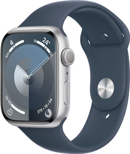 Apple Watch Series 9, 45mm, GPS, Aluminium, Sportbandje S/M Zilver (Blauw)
