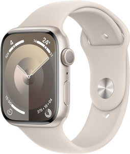 Apple Watch Series 9, 45mm, GPS, Aluminium, Sportbandje S/M Zilver (Beige)