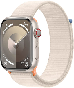 Apple Watch Series 9, 45mm, GPS + Cellular, Aluminium, Geweven sportbandje Zilver (Beige)
