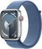 Apple Watch Series 9, 45mm, GPS + Cellular, Aluminium, Geweven sportbandje Zilver (Blauw)