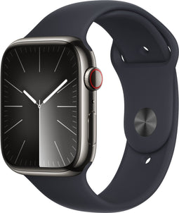 Apple Watch Series 9, 45mm, GPS + Cellular, RVS, Sportbandje S/M Grafiet (Zwart)