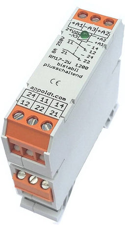 Appoldt RM17/2W bistabil plus 24V Relais Nominale spanning: 24 V/DC Schakelstroom (max.): 15 A 2x wisselcontact 1 stuk(