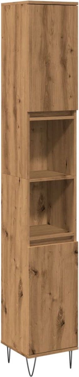 vidaXL - Badkamerkast - 30x30x190 - cm - bewerkt - hout - artisanaal - eikenkleurig