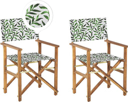 CINE - Tuinstoel set van 2 - Lichthout/Grijs/Blad - Polyester