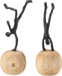 J-Line decoratie Figuur Staand Op Voet - hout/aluminium - zwart - 2 stuks