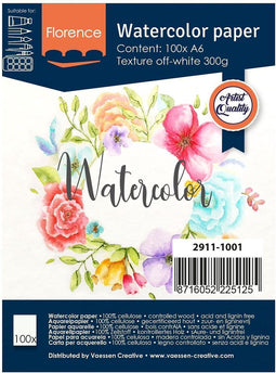 Aquarelpapier - Off White - A6 - 300 grams - Lichte Structuur - Texture - Florence - 100 vellen