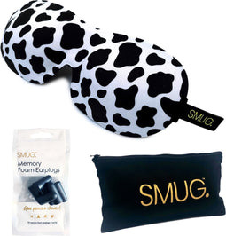 SMUG 3D Slaapmasker met Zwarte Oordopjes en Opbergzakje - 100% Verduisterend - Ergonomisch Oogmasker - Cow Print