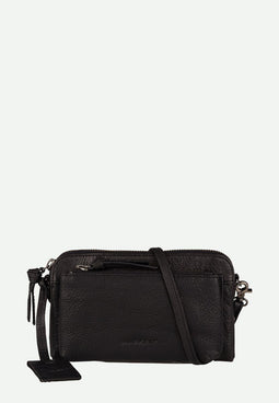 BURKELY Antique Avery Mini Bag - Lederen schoudertas met 2 ritsvakken - Zwart