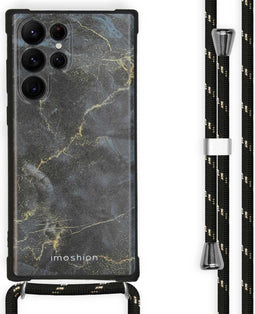 iMoshion Hoesje Geschikt voor Samsung Galaxy S22 Ultra Hoesje Met Koord - iMoshion Design Hoesje met Koord - Zwart / Black Marble