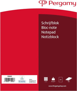 Pergamy schrijfblok, 60 g/m², ft A4, 100 vel, geruit 5 mm