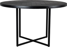 Dutchbone Class - Eettafel Rond 120 cm - Visgraat tafelblad - Zwart