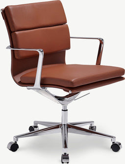 Furnicher Bern Bureaustoel - Leren Zitting - Chroom Frame - Hoogte Verstelbaar - Draaibaar - Cognac