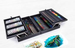 Artico 174-Delige Tekendoos/ Schilderset - in Houten Koffer - Aquarel, Acryl- en Olieverf, Krijt, Stiften, Kleurpotloden en Toebehoren