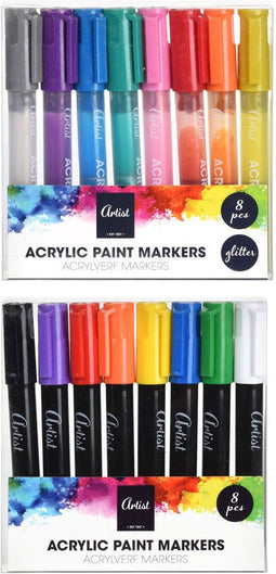 Artist Verfmarkers glitter 8 stuks - back to School - 8 verschillende kleuren