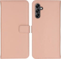 Selencia Hoesje Geschikt voor Samsung Galaxy A14 (5G) Hoesje Met Pasjeshouder - Selencia Echt Lederen Bookcase - roze