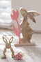 J-Line decoratie Konijn Bloem - hout - naturel/roze - small - paasdecoratie