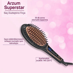 Arzum AR5036 Superstar | Haarstyler - Straightening - Stijlborstel | Warm | 140° - 220° | Zwart | Ionic + Ceramic + Tourmaline Technology