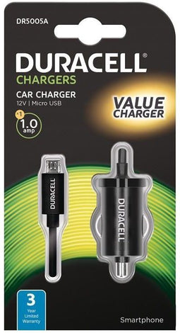 Duracell 12V 1A Autolader - Micro USB - Voor diverse smartphones - Zwart