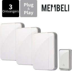 Membeli Draadloze Deurbel Set - 3 Ontvangers - 52 Melodieën - IP44 Waterdicht - Regelbaar Volume - (3 stuks)