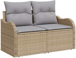 vidaXL - 2-Zits - Tuinbank - met - Kussens - Beige - Poly - Rattan