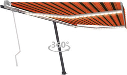 vidaXL - Luifel - handmatig - uittrekbaar - met - LED - 400x300 - cm - oranje - en - bruin