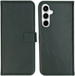 Selencia Samsung Galaxy A55 - Echt Lederen Bookcase - 3 Pashouders - Groen