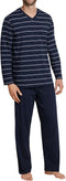 Schiesser Heren Pyjama - Lange broek - V-hals - Donkerblauw - Maat XL