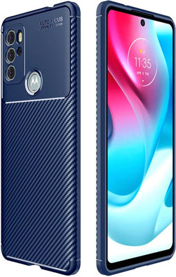 iMoshion Hoesje Geschikt voor Motorola Moto G60s Hoesje Siliconen - iMoshion Carbon Softcase Backcover - Blauw