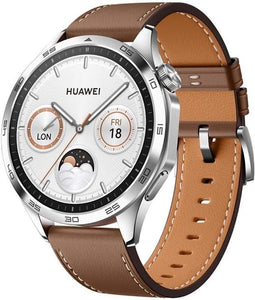 Huawei Watch GT 4 46 mm zilver met leren bandje bruin