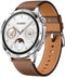 Huawei Watch GT 4 46 mm zilver met leren bandje bruin