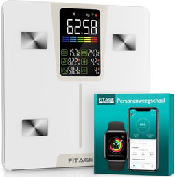 FITAGE LED Weegschaal - Digitale Personenweegschaal - 17x Lichaamsanalyse - Wit