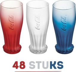 Luminarc Coca Cola Glazenset - 48 stuks - Rood/Wit/Blauw - Voordeelbundel - Glas - Kleuren - Waterglas - Drinkglazen - Zomerglazen