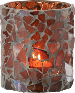 J-Line windlicht Mozaiek - glas - bruin - small - 2 stuks