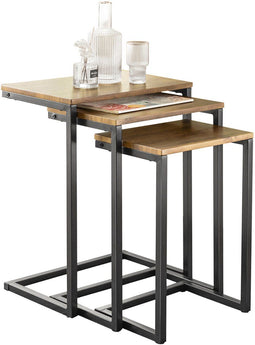 SoBuy FBT102-F - Bijzettafel Set van 3 - Houtlook - MDF met ijzeren frame (set van 3)