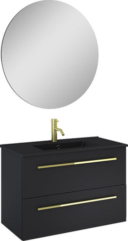 Atlantic Badkamermeubelset Stella - met Spiegel en Zwarte Wastafel - Mat Zwart 80cm